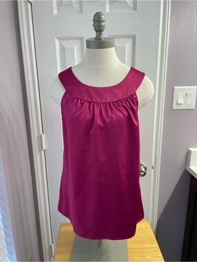 Ann Taylor Fuchsia Satin Pleated-Front Sleeveless Camisole, Size 10